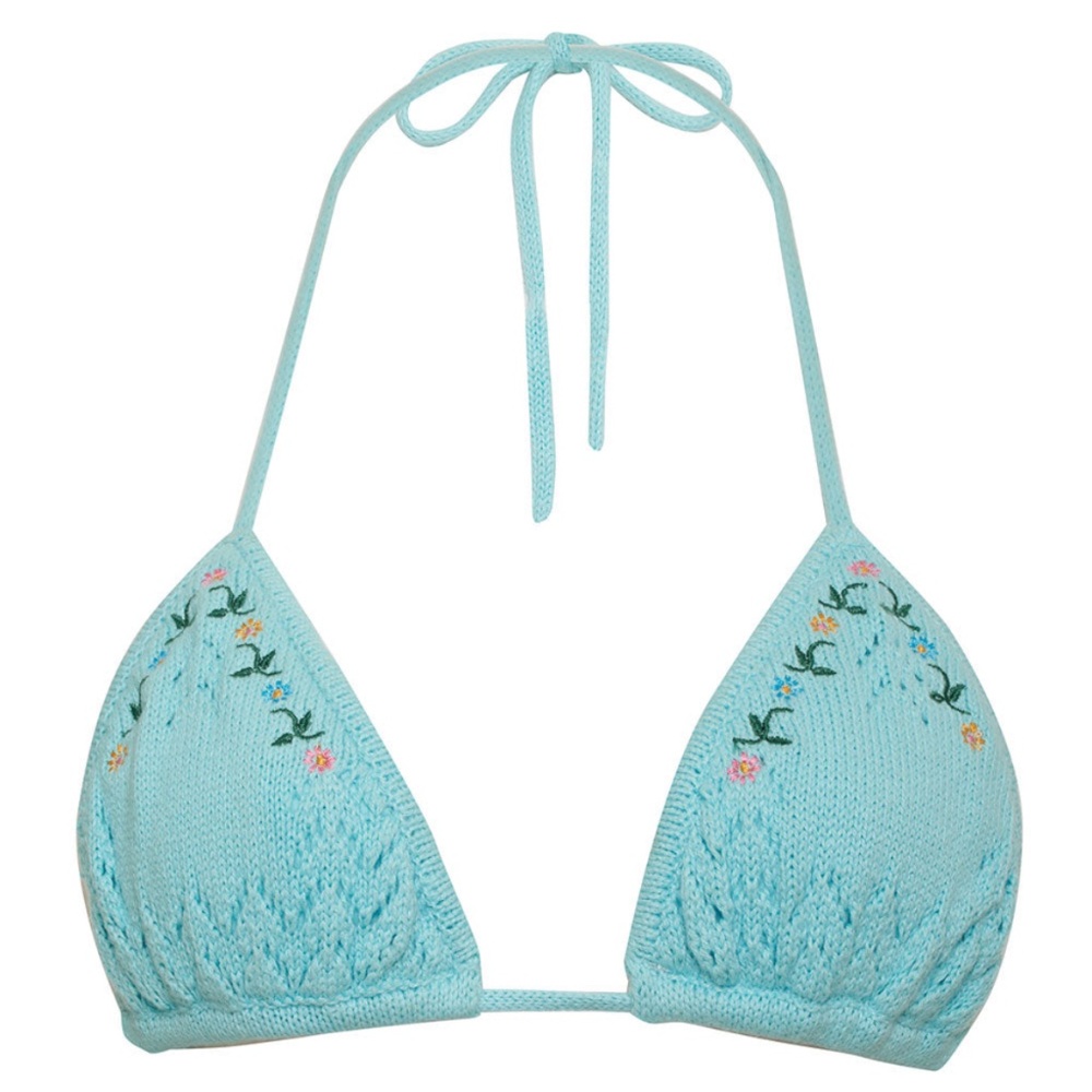 Aqua Embroidery Tide Crochet Tie Top Frankies Bikinis x Guizio Large